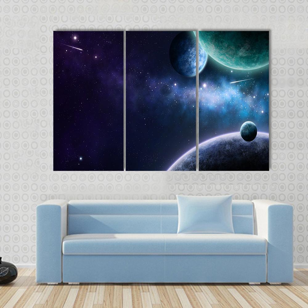 Blue &amp; Purple Nebula Canvas Wall Art-3 Horizontal-Gallery Wrap-37" x 24"-Tiaracle