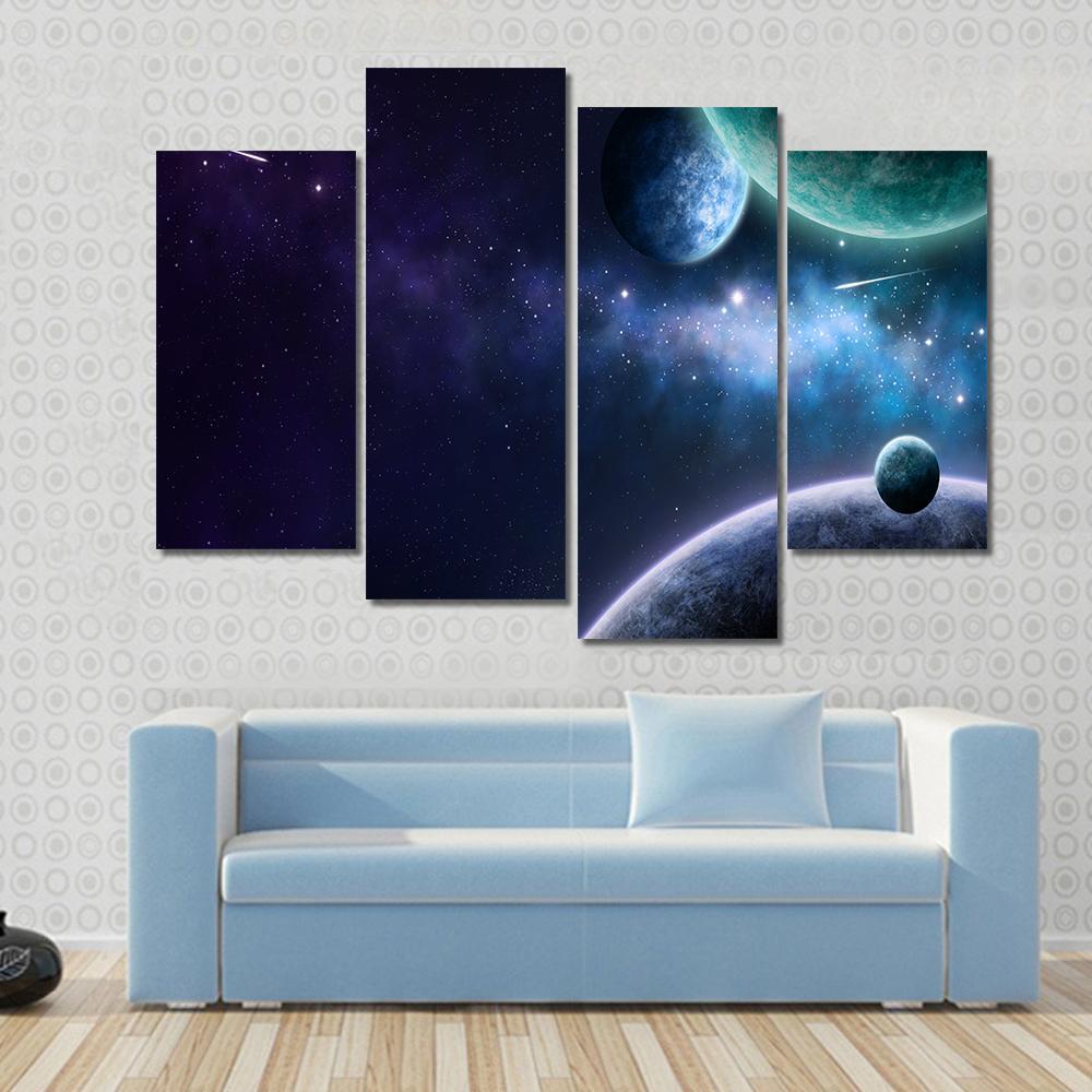 Blue &amp; Purple Nebula Canvas Wall Art-4 Pop-Gallery Wrap-50" x 32"-Tiaracle
