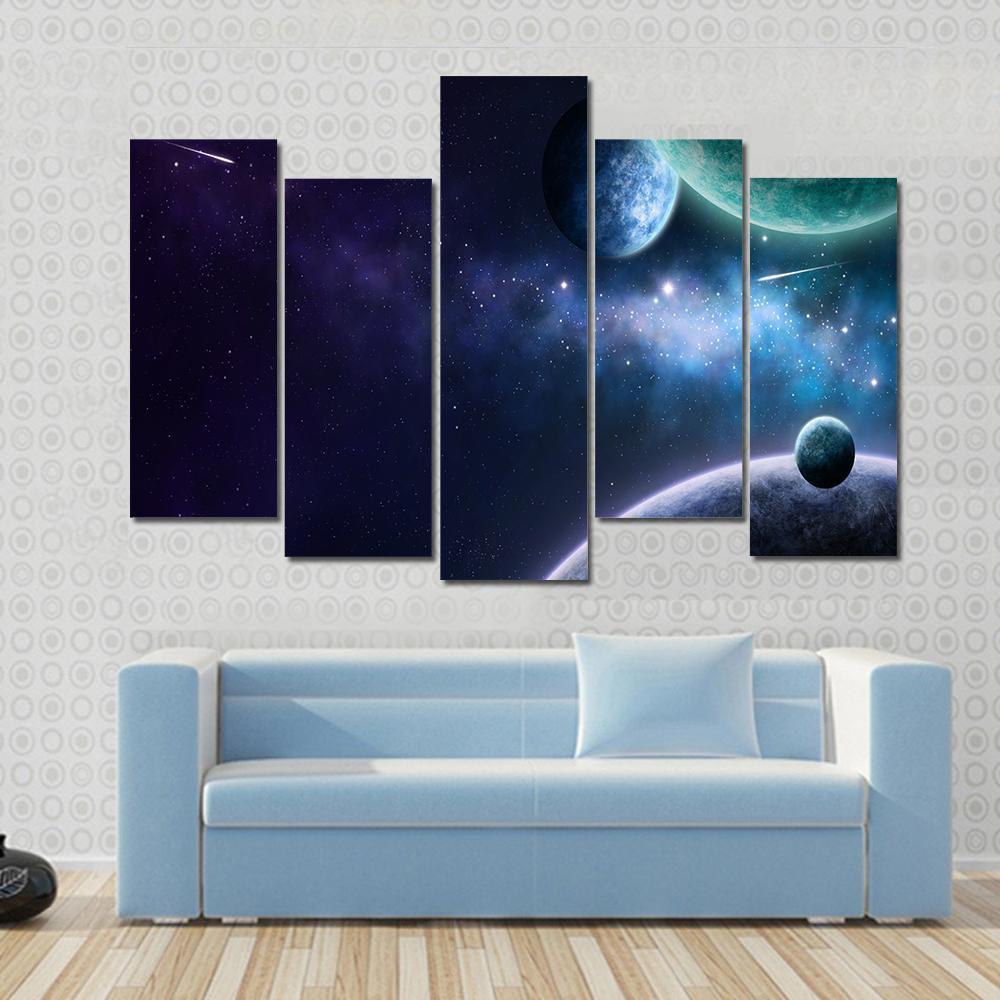 Blue &amp; Purple Nebula Canvas Wall Art-5 Pop-Gallery Wrap-47" x 32"-Tiaracle