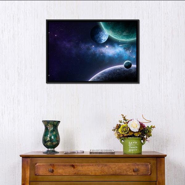 Blue &amp; Purple Nebula Canvas Wall Art-1 Piece-Floating Frame-24" x 16"-Tiaracle
