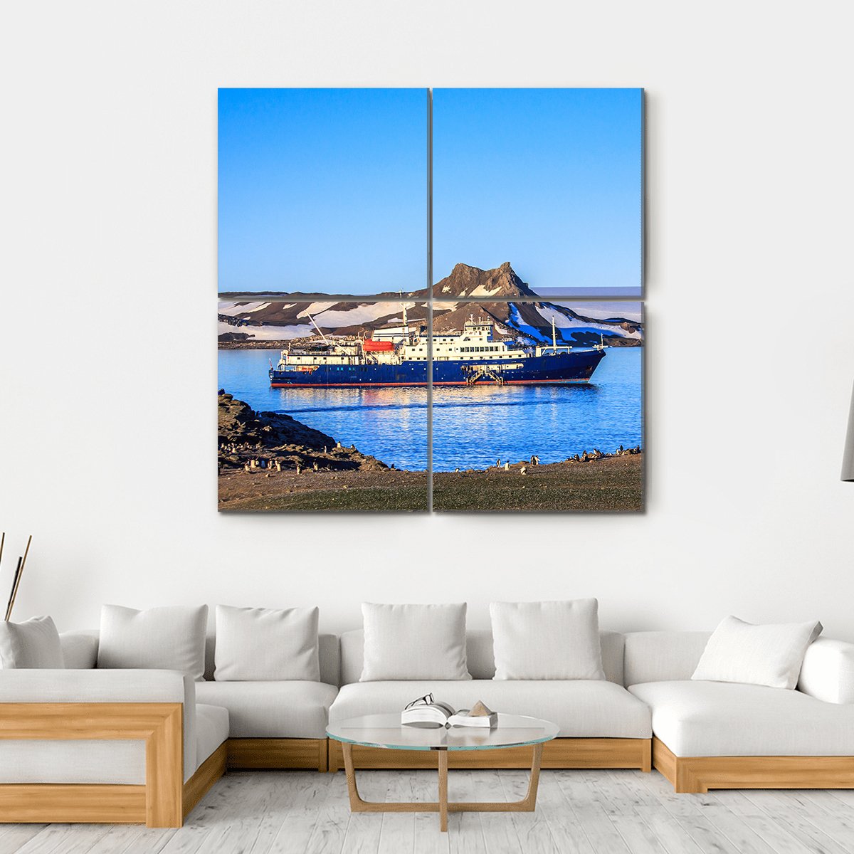 Blue Antarctic Cruise Ship Canvas Wall Art-4 Square-Gallery Wrap-17" x 17"-Tiaracle