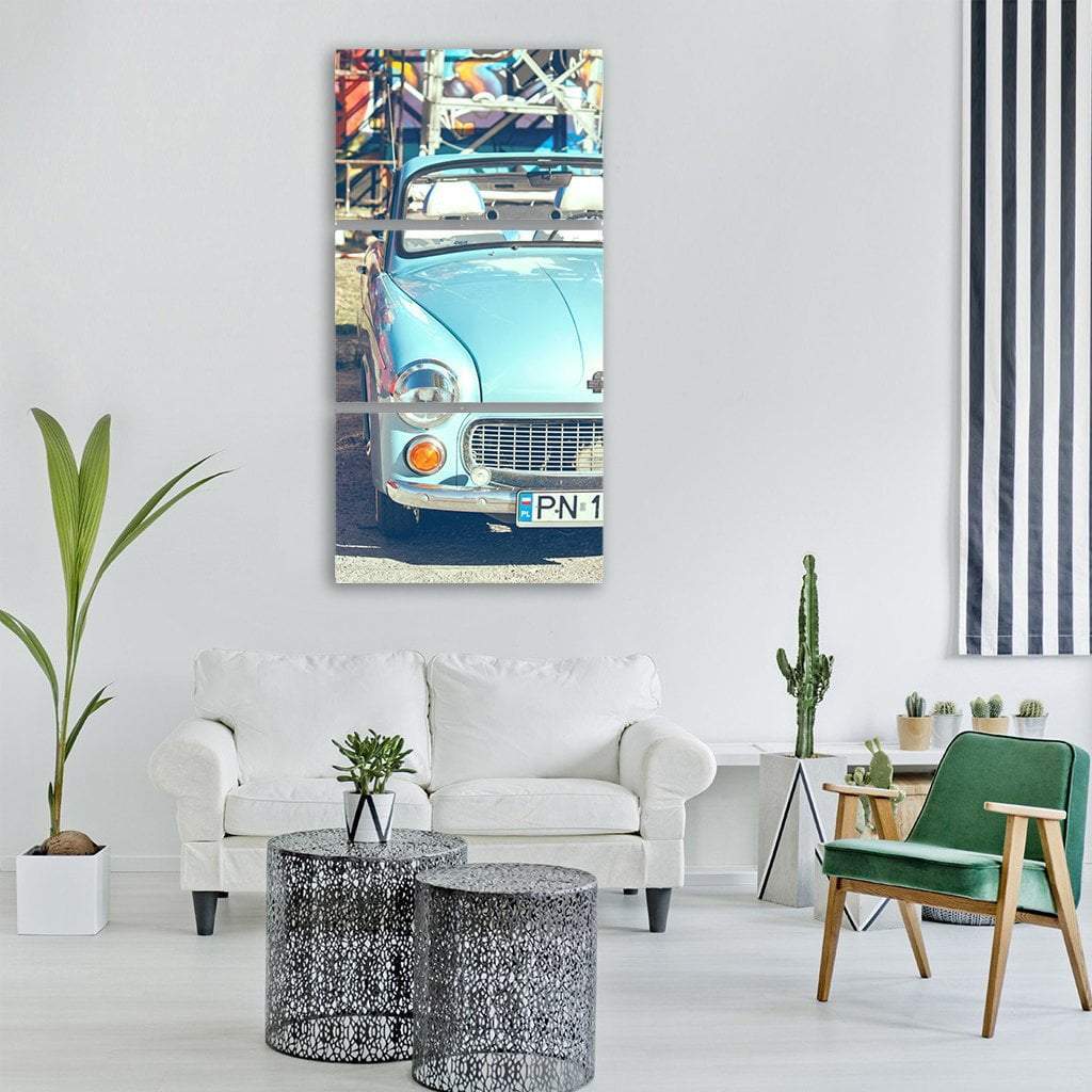 Blue Beetle Car Vertical Canvas Wall Art-3 Vertical-Gallery Wrap-12" x 25"-Tiaracle