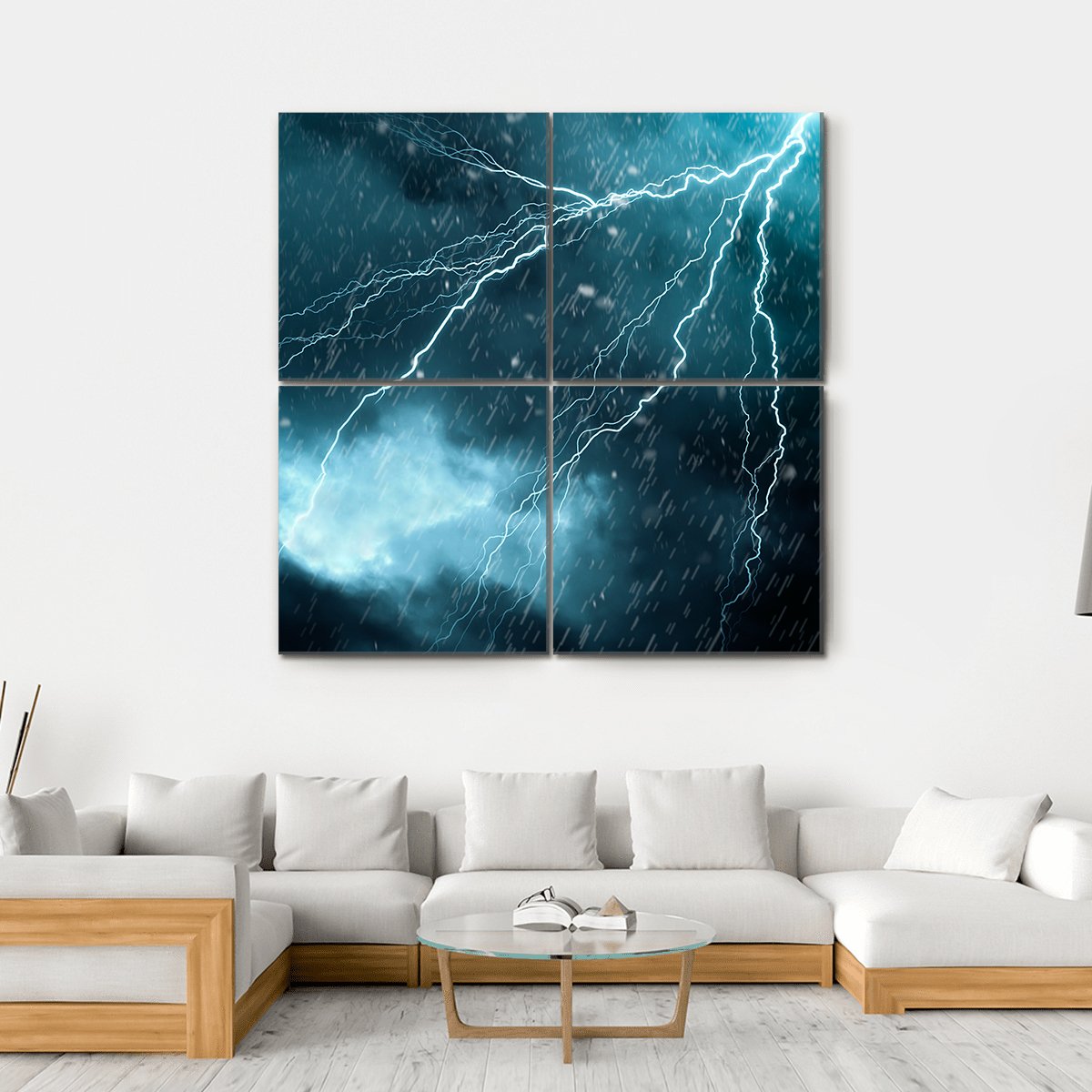 Blue Color Lightning Canvas Wall Art-4 Square-Gallery Wrap-17" x 17"-Tiaracle