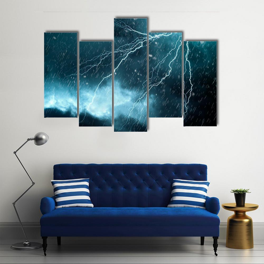 Blue Color Lightning Canvas Wall Art-5 Pop-Gallery Wrap-47" x 32"-Tiaracle