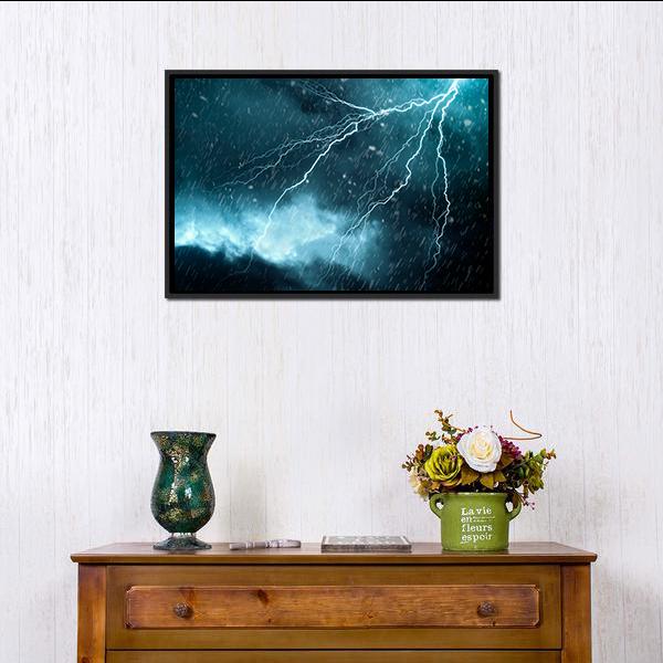 Blue Color Lightning Canvas Wall Art-1 Piece-Floating Frame-24" x 16"-Tiaracle