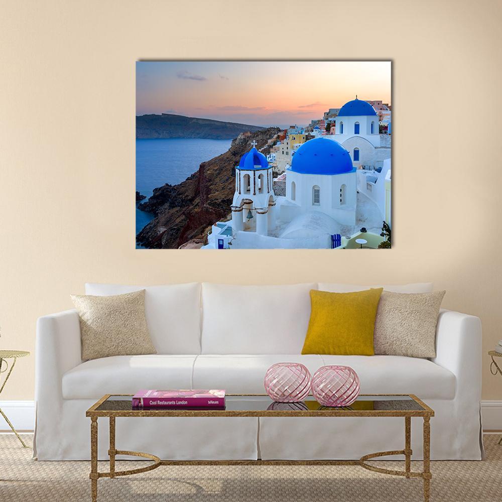 Blue Domed Church Canvas Wall Art-1 Piece-Gallery Wrap-48" x 32"-Tiaracle