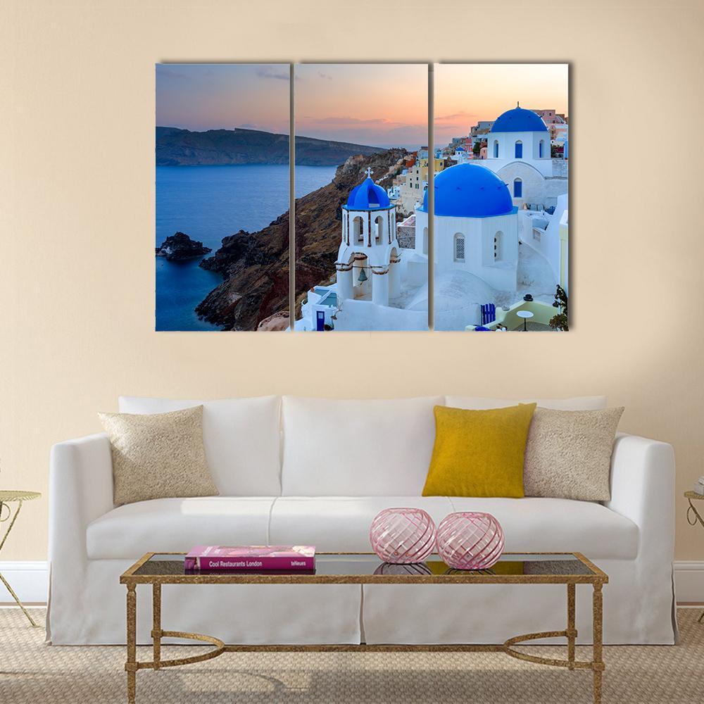 Blue Domed Church Canvas Wall Art-3 Horizontal-Gallery Wrap-37" x 24"-Tiaracle