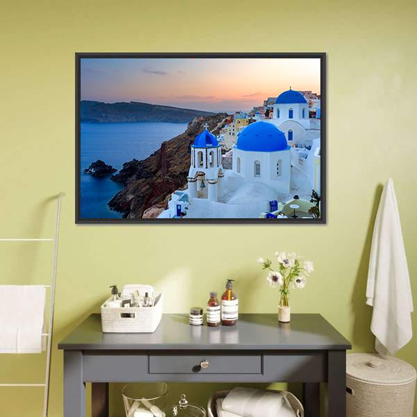 Blue Domed Church Canvas Wall Art-3 Horizontal-Gallery Wrap-25" x 16"-Tiaracle