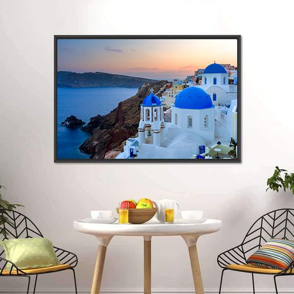 Blue Domed Church Canvas Wall Art-1 Piece-Floating Frame-24" x 16"-Tiaracle