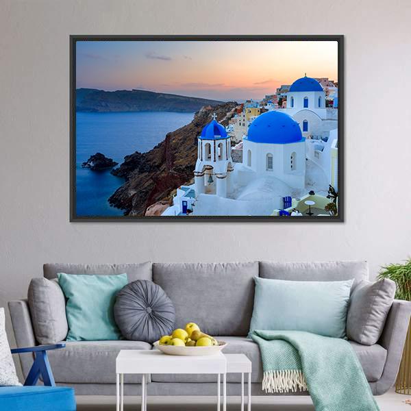 Blue Domed Church Canvas Wall Art-3 Horizontal-Gallery Wrap-25" x 16"-Tiaracle