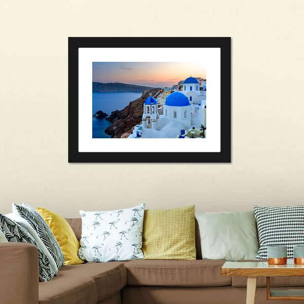 Blue Domed Church Canvas Wall Art-1 Piece-Framed Print-20" x 16"-Tiaracle