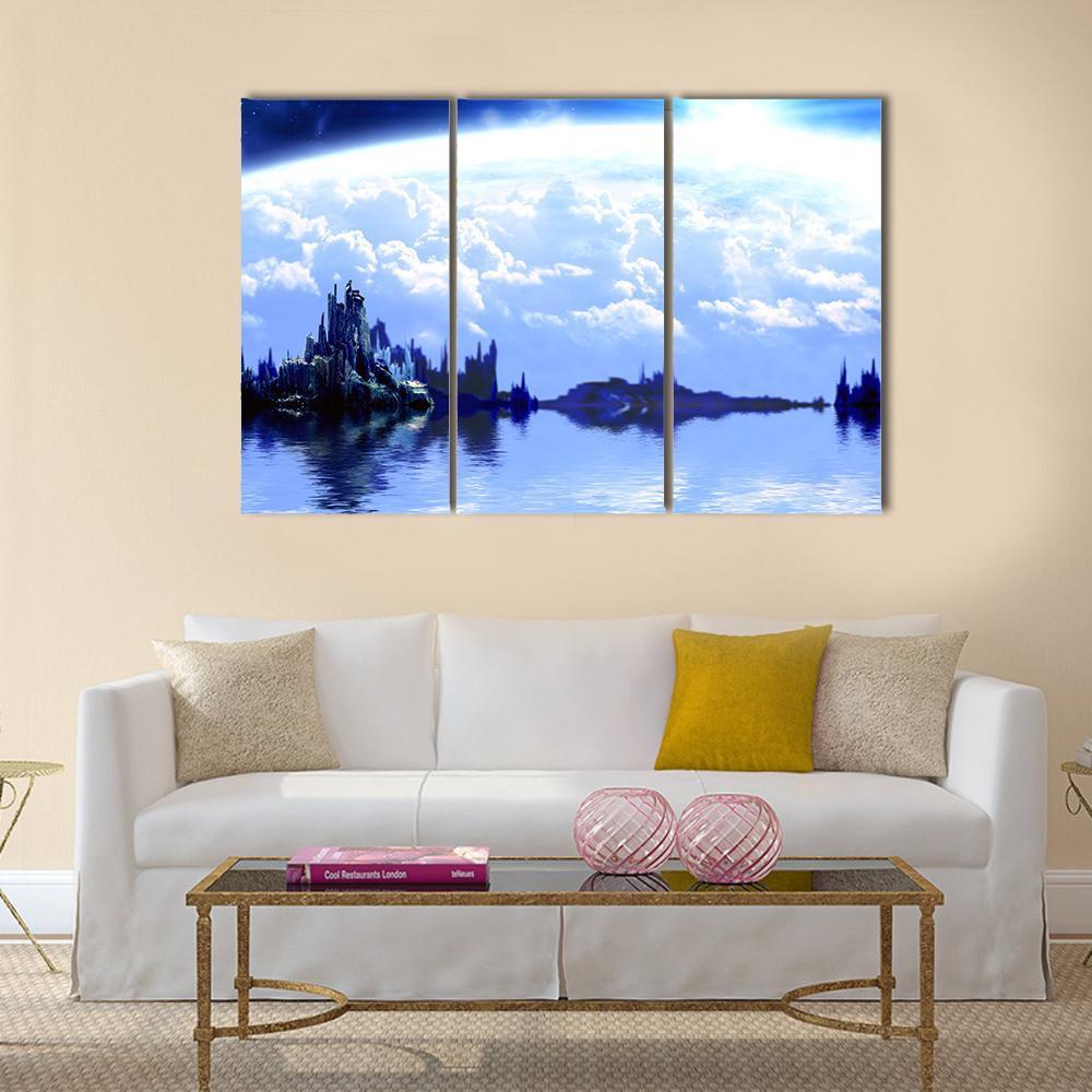 Blue Fantasy Planet Canvas Wall Art-3 Horizontal-Gallery Wrap-37" x 24"-Tiaracle