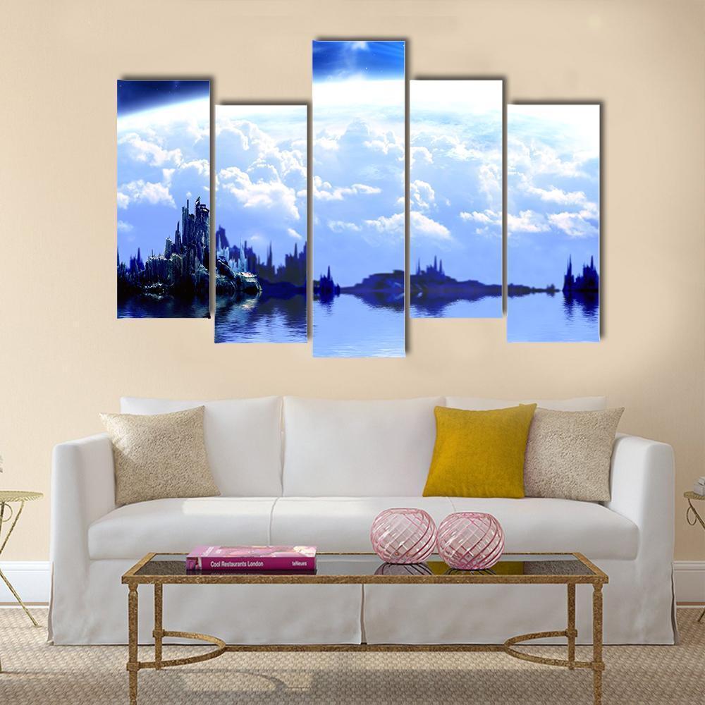 Blue Fantasy Planet Canvas Wall Art-5 Pop-Gallery Wrap-47" x 32"-Tiaracle