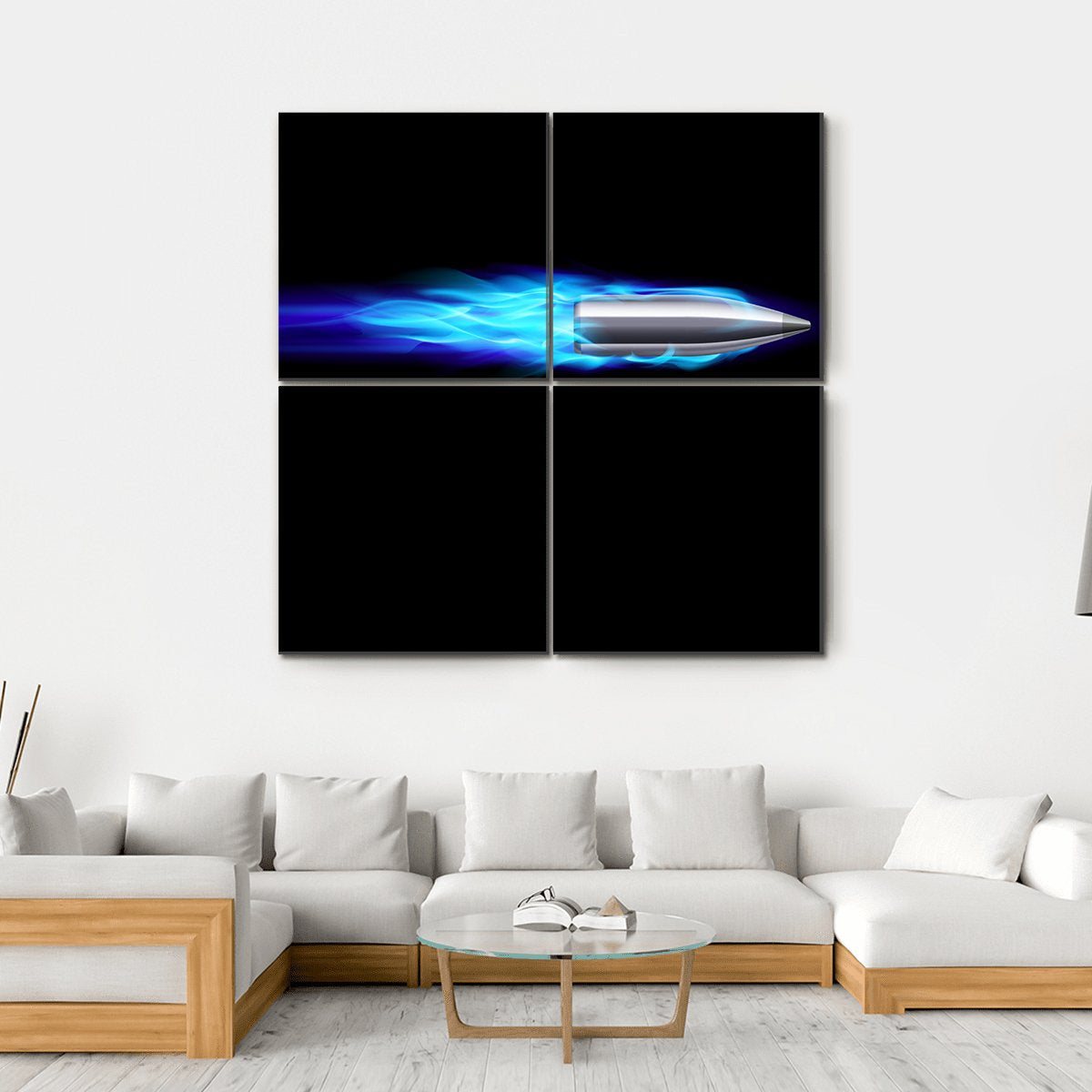 Moving Blue Fiery Bullet Canvas Wall Art-4 Square-Gallery Wrap-17" x 17"-Tiaracle