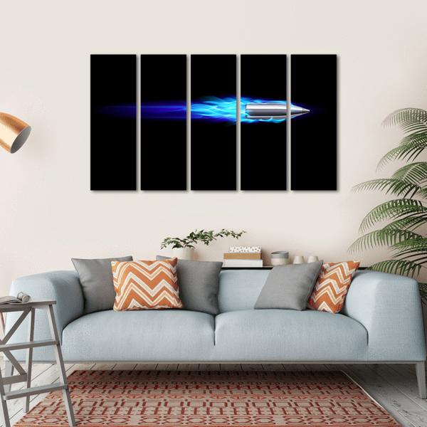 Moving Blue Fiery Bullet Canvas Wall Art-5 Horizontal-Gallery Wrap-22" x 12"-Tiaracle
