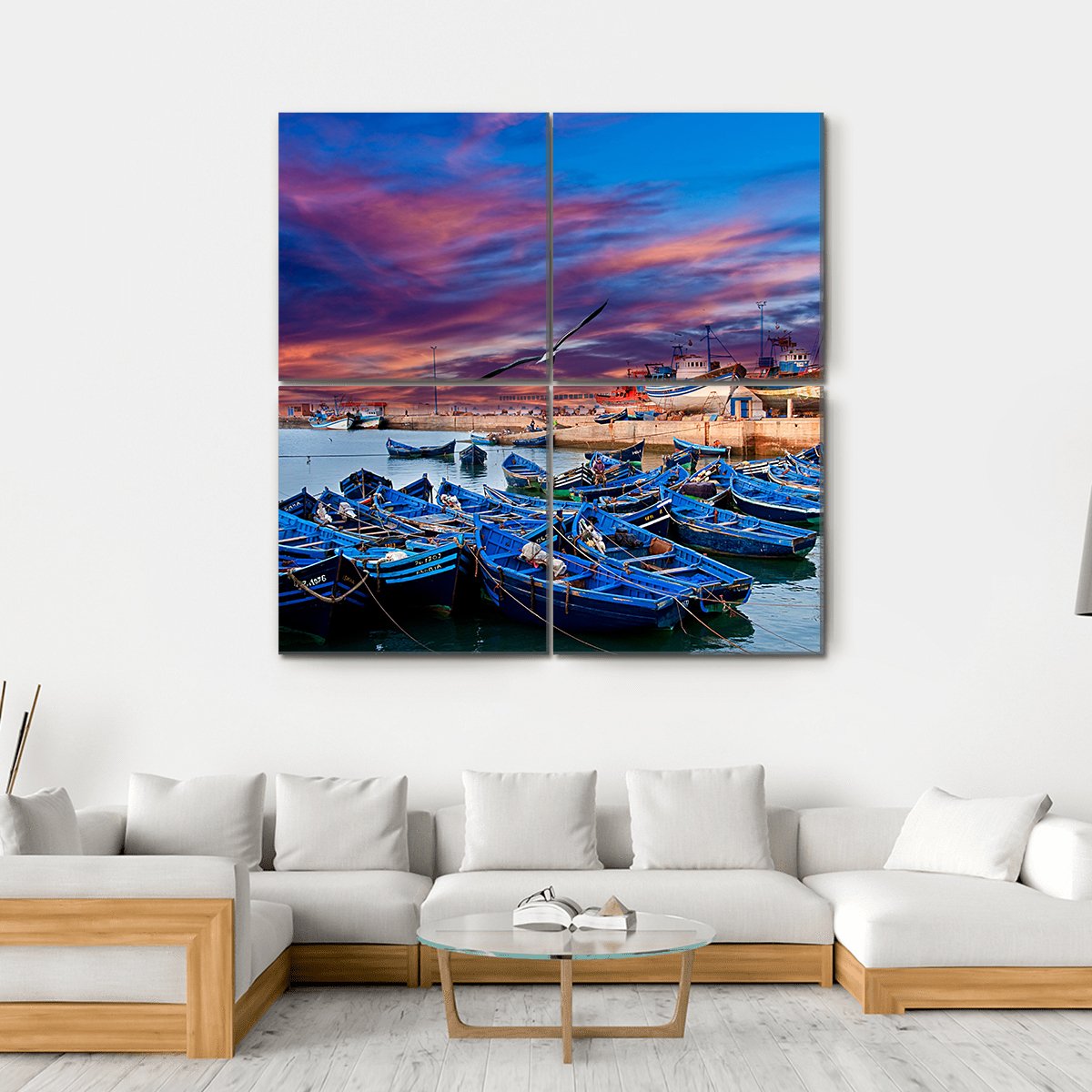 Blue Fishing Boats Morocco Canvas Wall Art-4 Square-Gallery Wrap-17" x 17"-Tiaracle