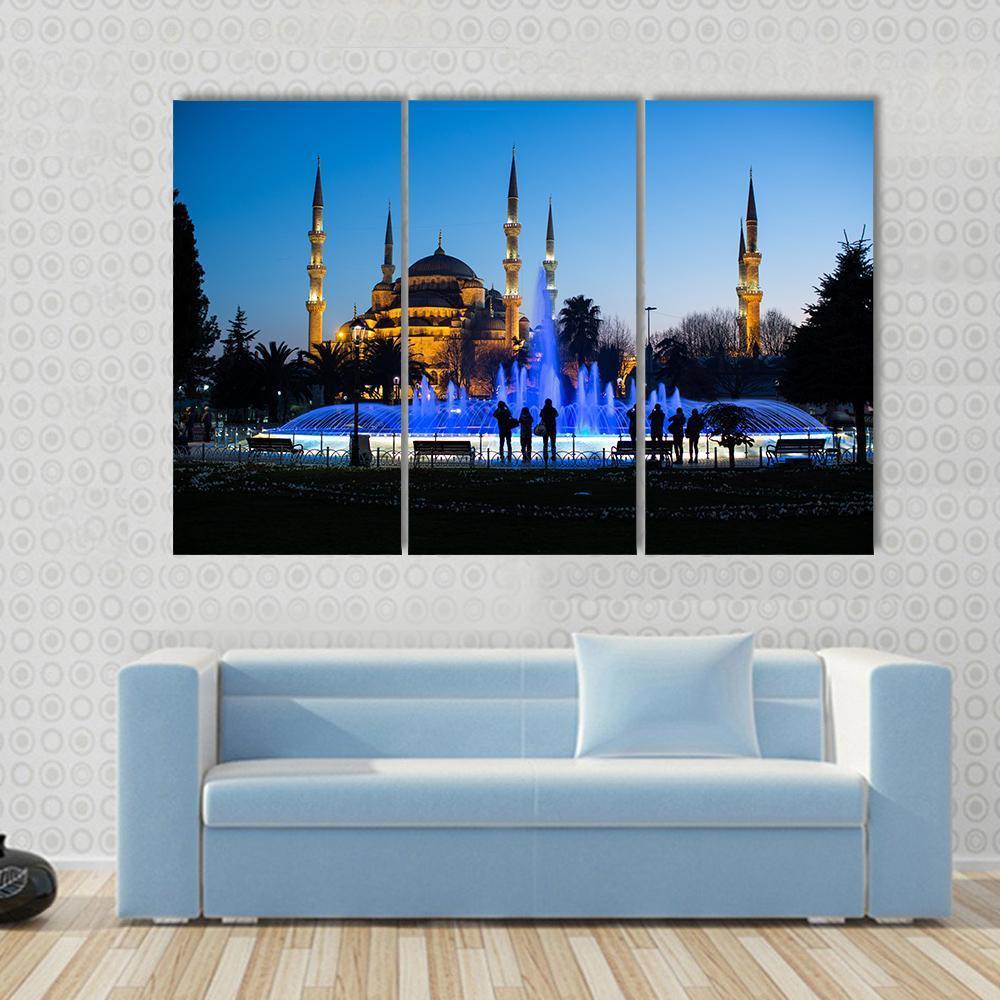 Blue Fountains At Blue Mosque Canvas Wall Art-3 Horizontal-Gallery Wrap-37" x 24"-Tiaracle