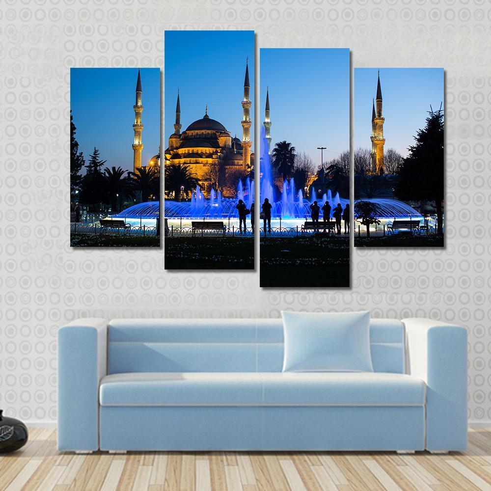 Blue Fountains At Blue Mosque Canvas Wall Art-4 Pop-Gallery Wrap-50" x 32"-Tiaracle