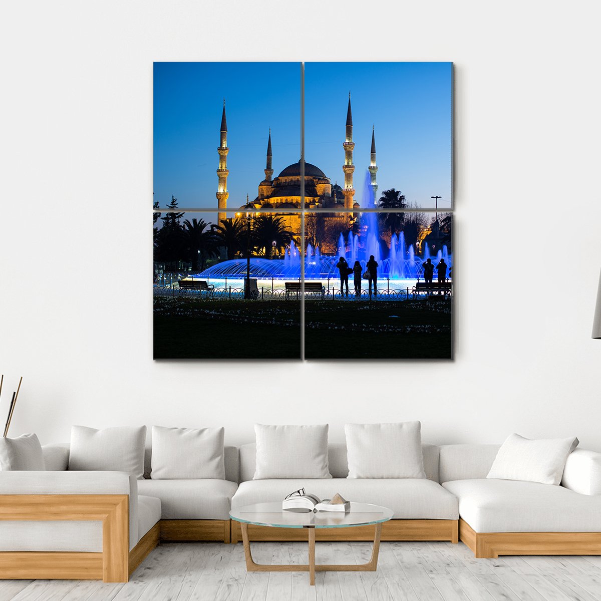 Blue Fountains At Blue Mosque Canvas Wall Art-4 Square-Gallery Wrap-17" x 17"-Tiaracle