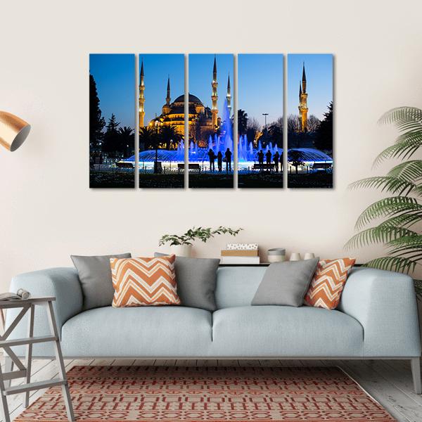 Blue Fountains At Blue Mosque Canvas Wall Art-5 Horizontal-Gallery Wrap-22" x 12"-Tiaracle