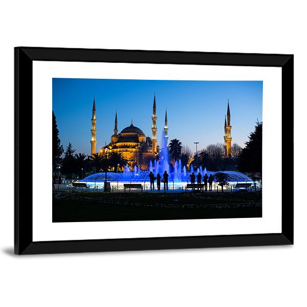 Blue Fountains At Blue Mosque Canvas Wall Art-3 Horizontal-Gallery Wrap-25" x 16"-Tiaracle