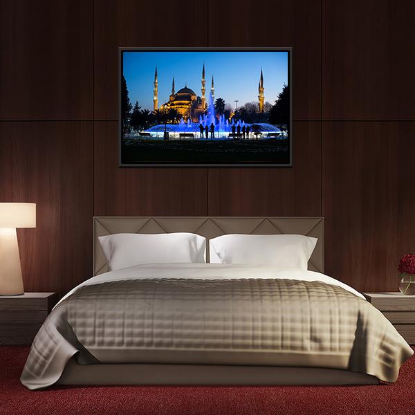 Blue Fountains At Blue Mosque Panoramic Canvas Wall Art-1 Piece-36" x 12"-Tiaracle