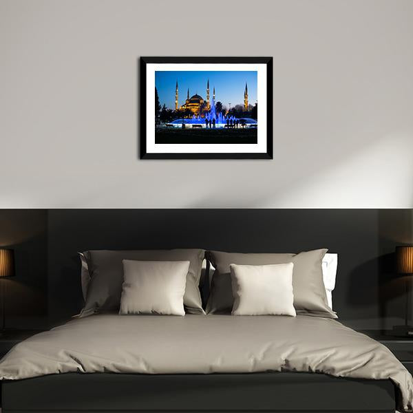 Blue Fountains At Blue Mosque Panoramic Canvas Wall Art-1 Piece-36" x 12"-Tiaracle