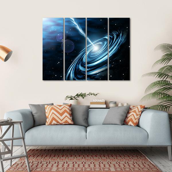 Blue Galaxy With Star Dust Canvas Wall Art-4 Horizontal-Gallery Wrap-34" x 24"-Tiaracle