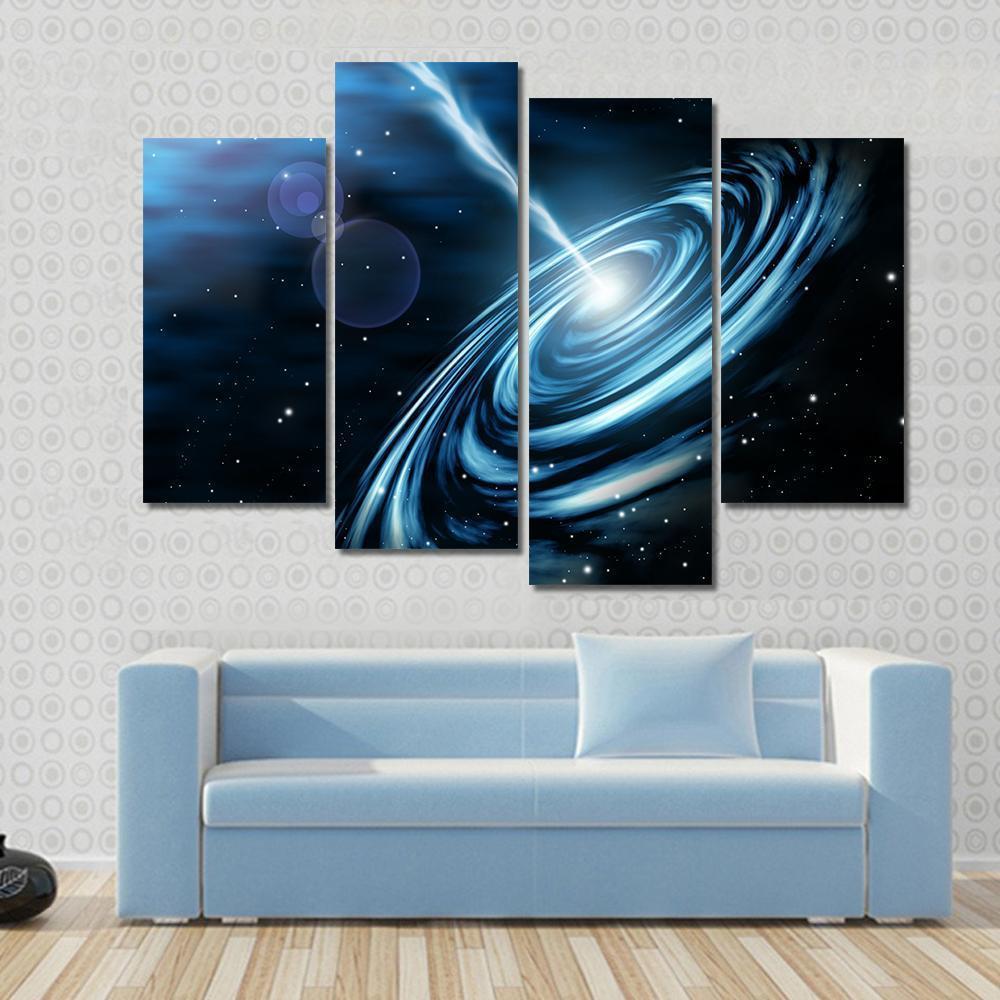 Blue Galaxy With Star Dust Canvas Wall Art-4 Pop-Gallery Wrap-50" x 32"-Tiaracle