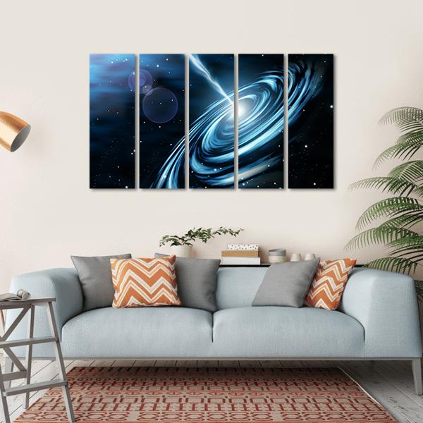 Blue Galaxy With Star Dust Canvas Wall Art-5 Horizontal-Gallery Wrap-22" x 12"-Tiaracle