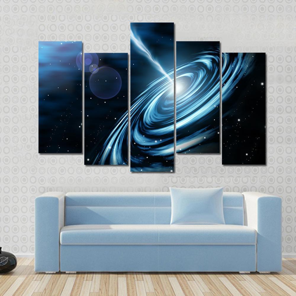Blue Galaxy With Star Dust Canvas Wall Art-5 Pop-Gallery Wrap-47" x 32"-Tiaracle