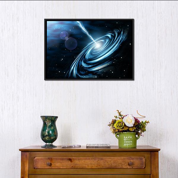 Blue Galaxy With Star Dust Canvas Wall Art-1 Piece-Floating Frame-24" x 16"-Tiaracle
