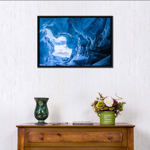 Blue Glacier Cave Canvas Wall Art-1 Piece-Floating Frame-24" x 16"-Tiaracle