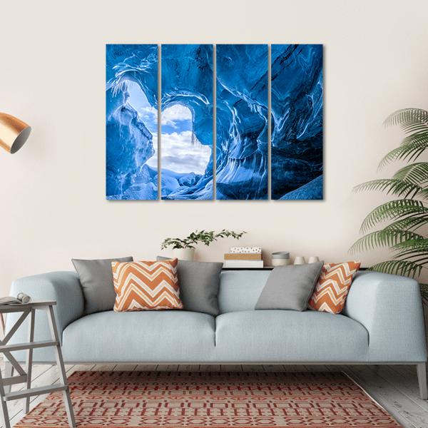 Blue Glacier Cave Canvas Wall Art-4 Horizontal-Gallery Wrap-34" x 24"-Tiaracle