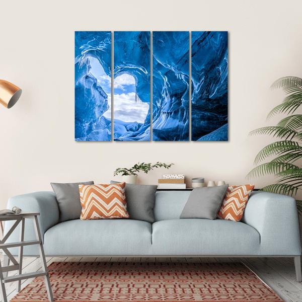 Blue Glacier Cave Canvas Wall Art-1 Piece-Gallery Wrap-36" x 24"-Tiaracle
