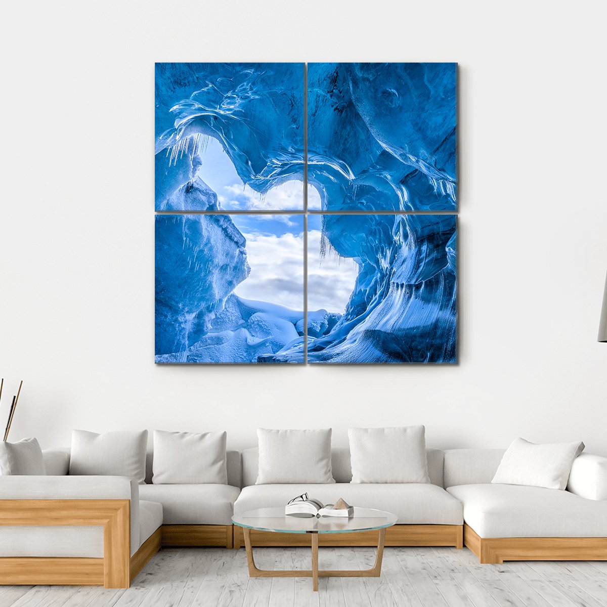 Blue Glacier Cave Canvas Wall Art-4 Square-Gallery Wrap-17" x 17"-Tiaracle