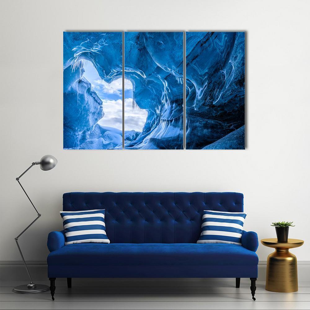Blue Glacier Cave Canvas Wall Art-3 Horizontal-Gallery Wrap-37" x 24"-Tiaracle