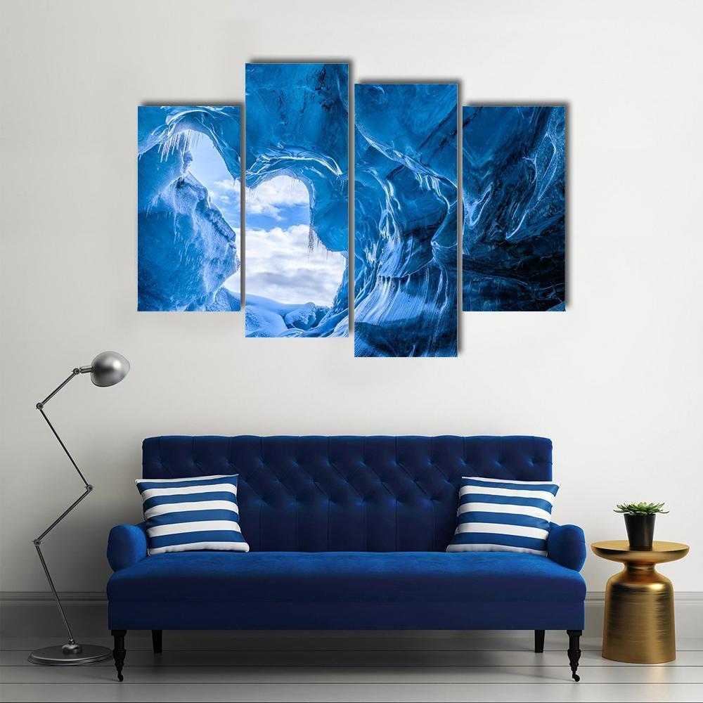 Blue Glacier Cave Canvas Wall Art-4 Pop-Gallery Wrap-50" x 32"-Tiaracle