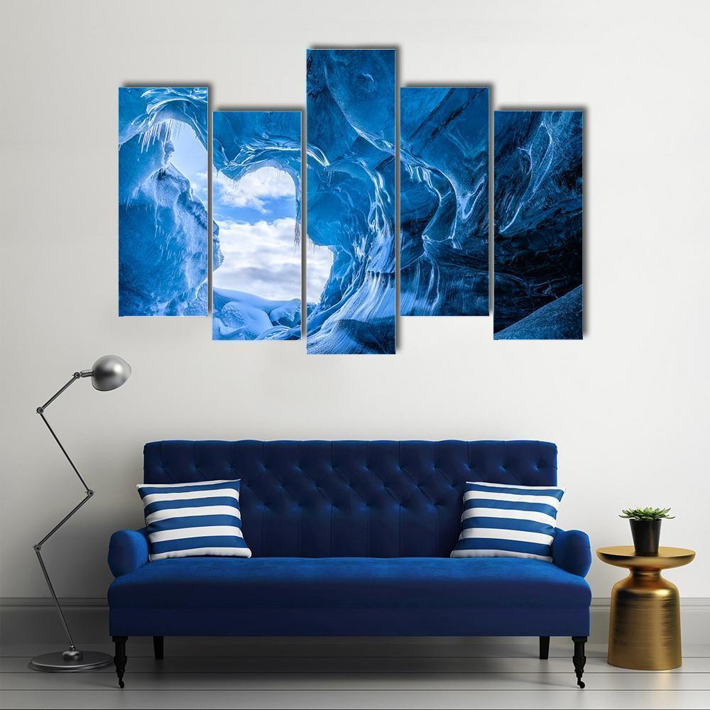 Blue Glacier Cave Canvas Wall Art-5 Pop-Gallery Wrap-47" x 32"-Tiaracle