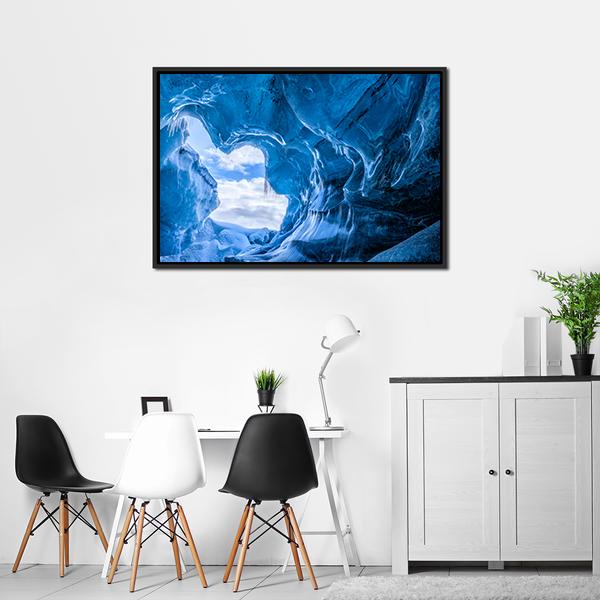 Blue Glacier Cave Canvas Wall Art-3 Horizontal-Gallery Wrap-25" x 16"-Tiaracle