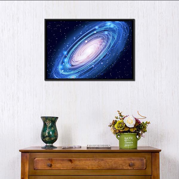 Blue Glowing Andromeda Canvas Wall Art-1 Piece-Floating Frame-24" x 16"-Tiaracle