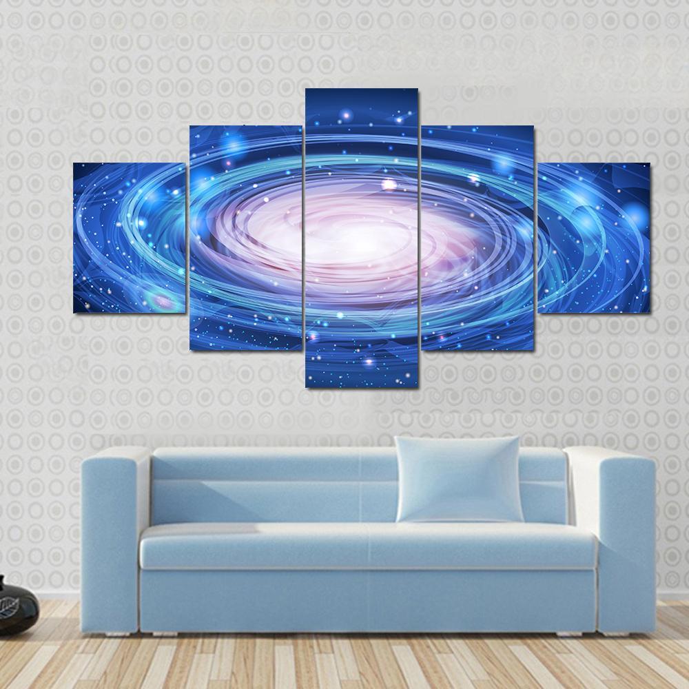 Blue Glowing Andromeda Canvas Wall Art-5 Star-Gallery Wrap-62" x 32"-Tiaracle