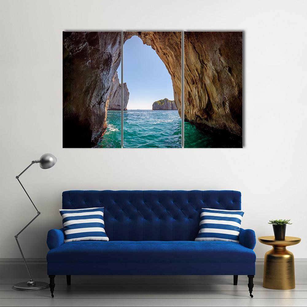 Blue Grotto Italy Canvas Wall Art-3 Horizontal-Gallery Wrap-37&quot; x 24&quot;-Tiaracle