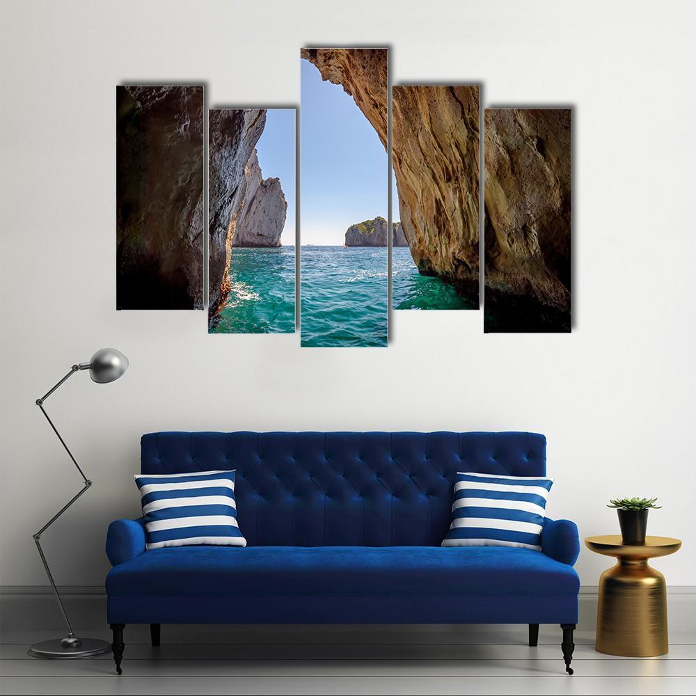 Blue Grotto Italy Canvas Wall Art-5 Pop-Gallery Wrap-47&quot; x 32&quot;-Tiaracle