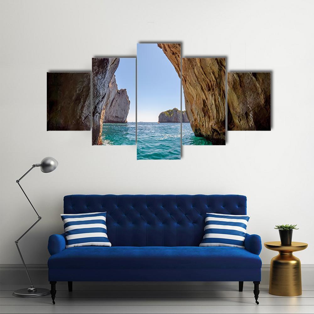 Blue Grotto Italy Canvas Wall Art-5 Star-Gallery Wrap-62&quot; x 32&quot;-Tiaracle