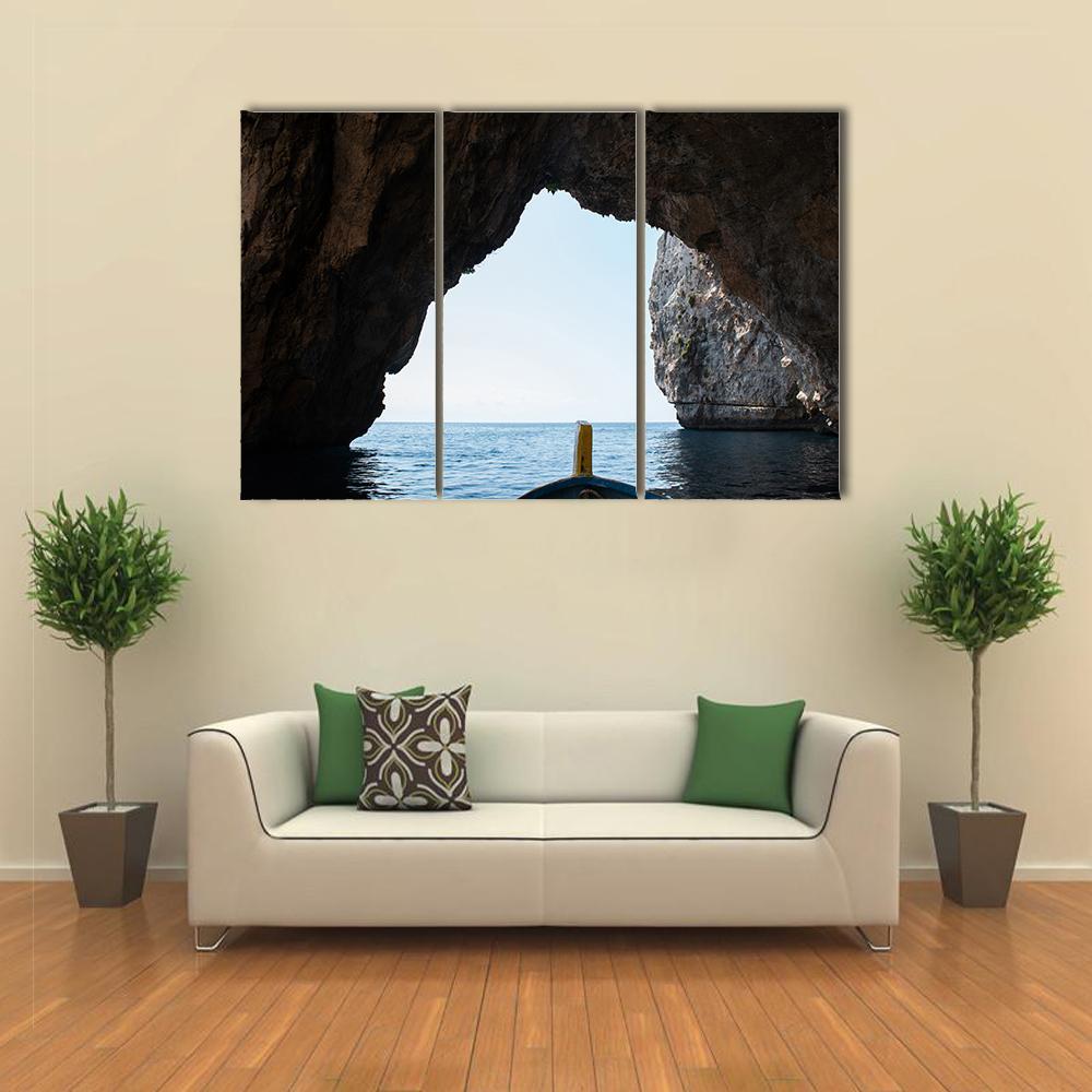 Blue Grotto Malta Canvas Wall Art-3 Horizontal-Gallery Wrap-37" x 24"-Tiaracle