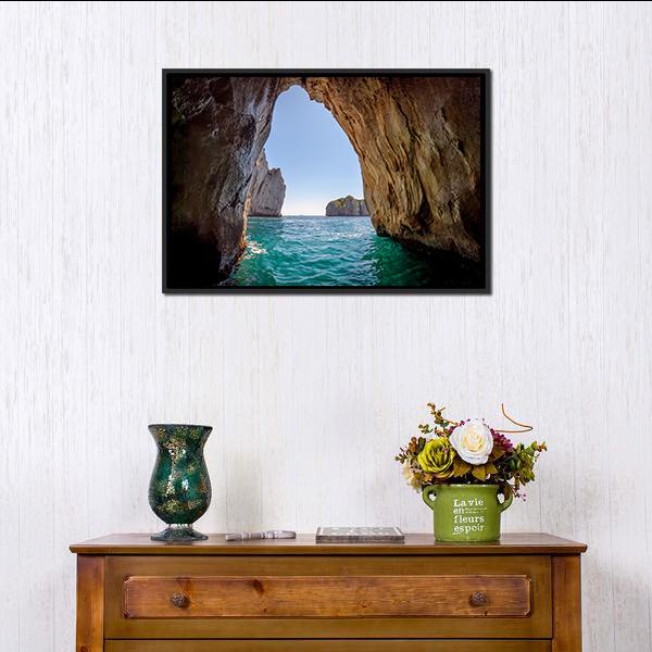 Blue Grotto Italy Canvas Wall Art-1 Piece-Floating Frame-24&quot; x 16&quot;-Tiaracle