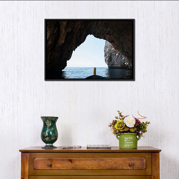 Blue Grotto Malta Canvas Wall Art-1 Piece-Floating Frame-24" x 16"-Tiaracle