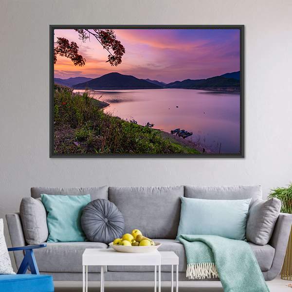 Blue Hour At Chiang Mai Canvas Wall Art-1 Piece-Floating Frame-24" x 16"-Tiaracle