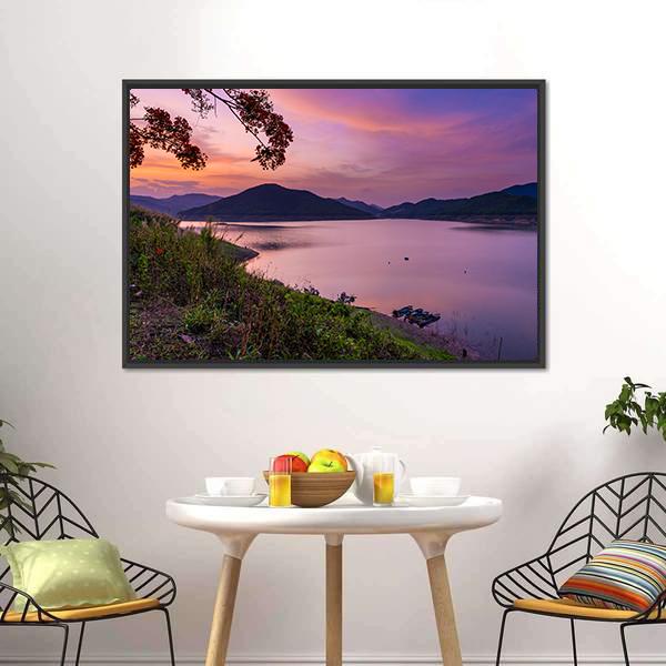 Blue Hour At Chiang Mai Canvas Wall Art-5 Horizontal-Gallery Wrap-22" x 12"-Tiaracle